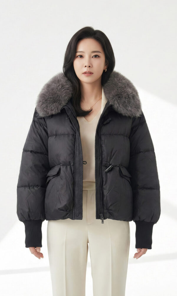 여성 겨울 퍼카라 패딩 리브드 퍼 패딩