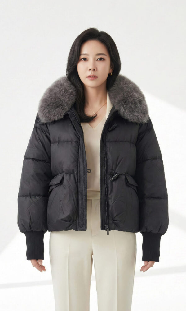 여성 겨울 퍼카라 패딩 리브드 퍼 패딩