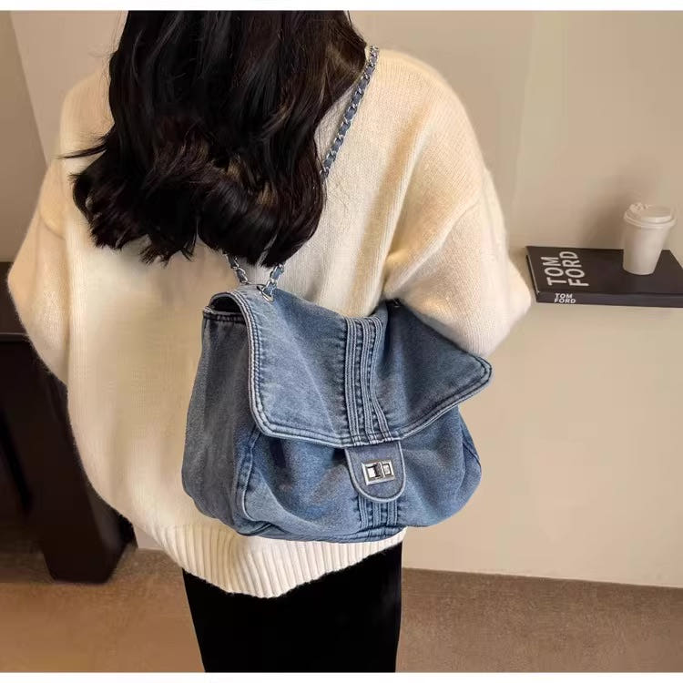 여성 데님 가방 체인 숄더백 보부상 캐주얼 청가방 데일리백