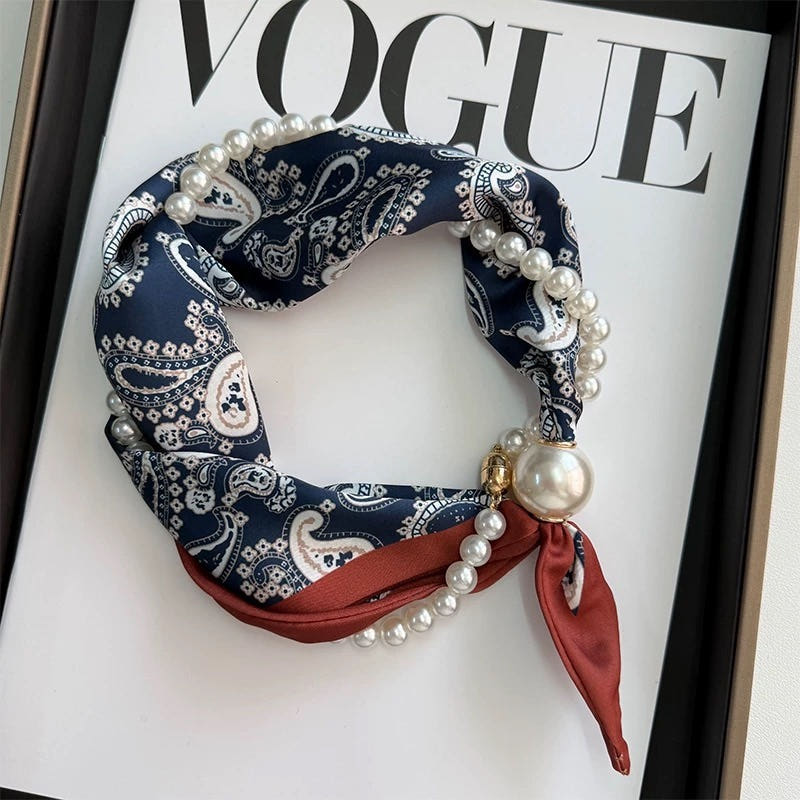 봄 여성 진주 자석 스카프 쁘띠 미니 원터치 머플러 - 이미지 2