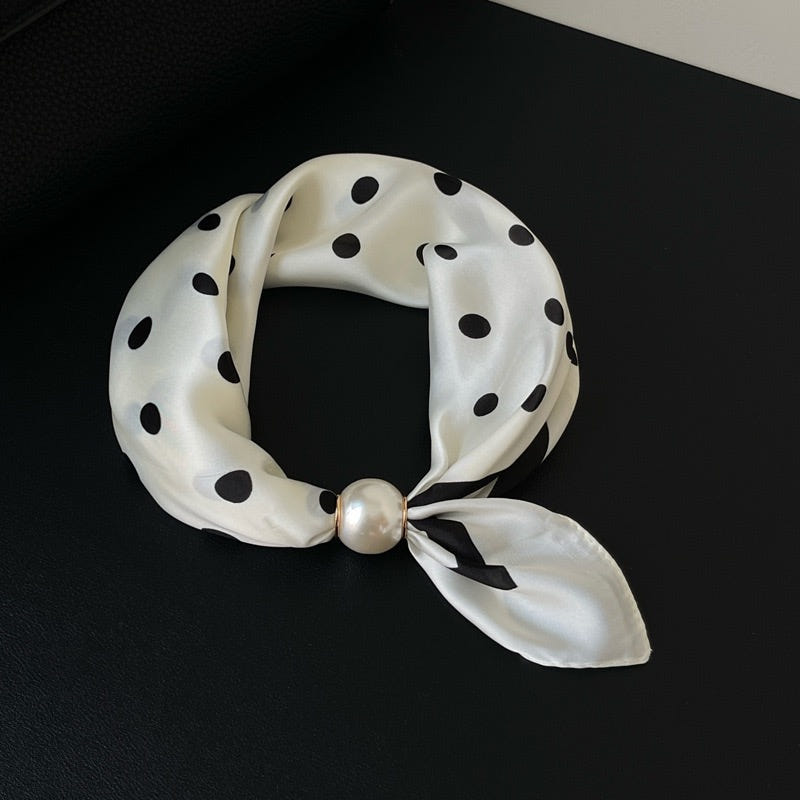 봄 여성 진주 자석 스카프 쁘띠 미니 원터치 머플러 - 이미지 3