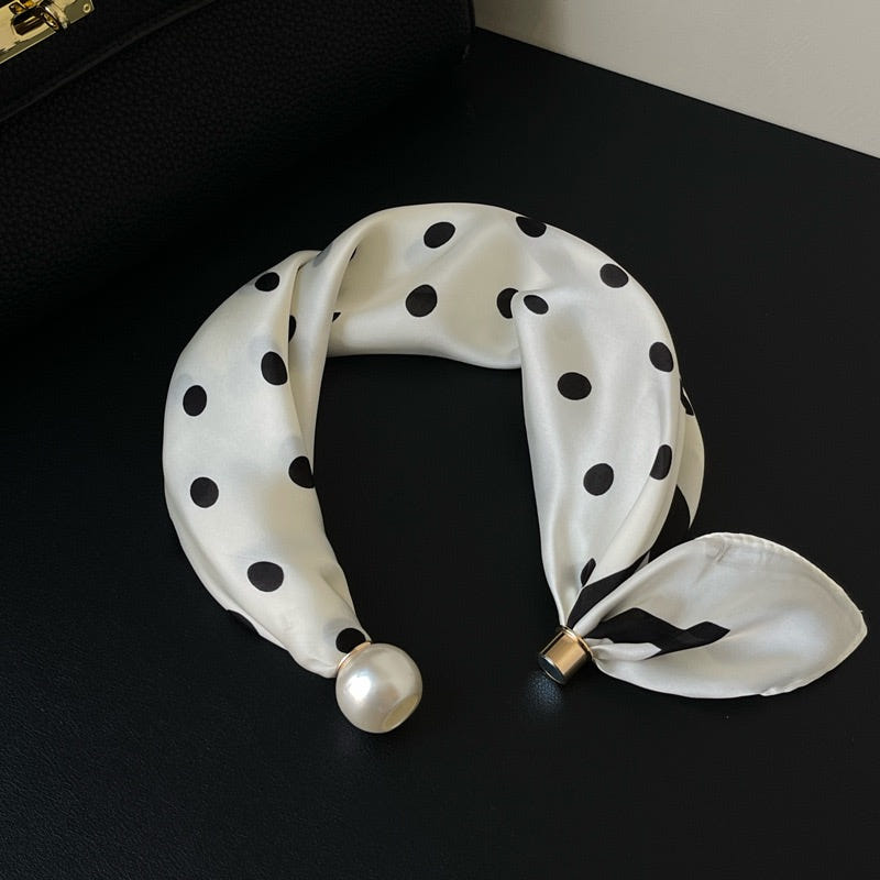 봄 여성 진주 자석 스카프 쁘띠 미니 원터치 머플러 - 이미지 4