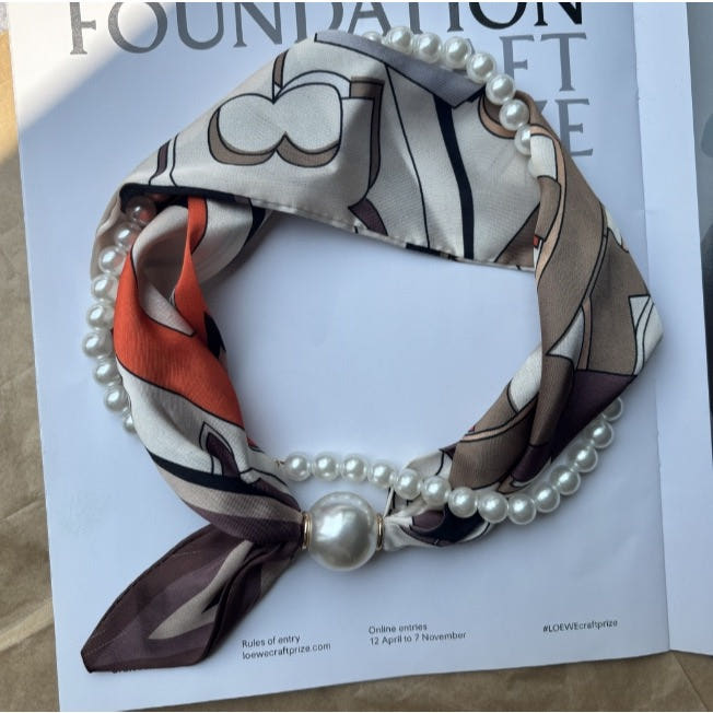 봄 여성 진주 자석 스카프 쁘띠 미니 원터치 머플러 - 이미지 5