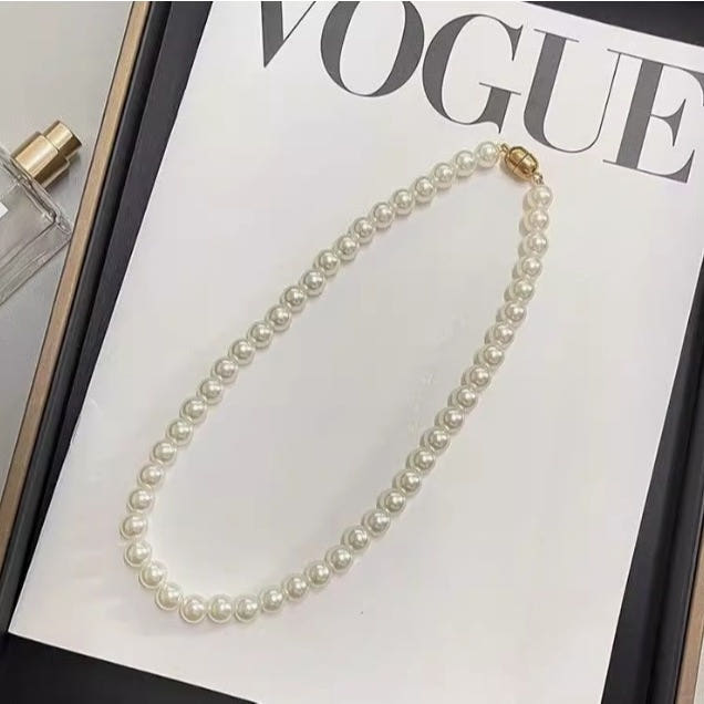 봄 여성 진주 자석 스카프 쁘띠 미니 원터치 머플러 - 이미지 8