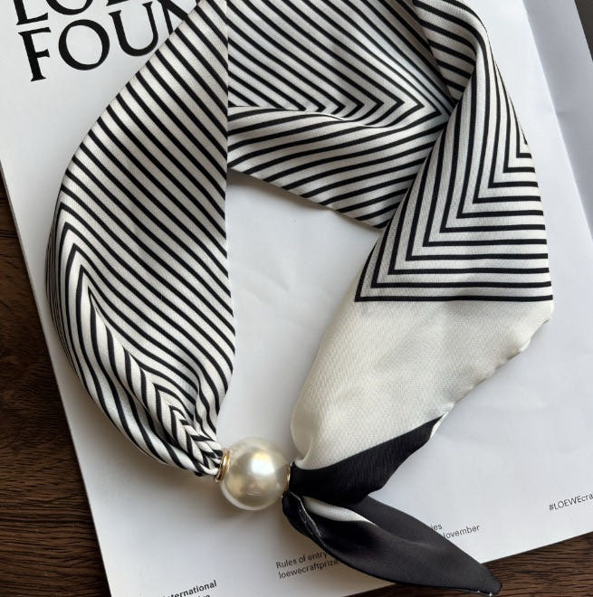 봄 여성 진주 자석 스카프 쁘띠 미니 원터치 머플러 - 이미지 7