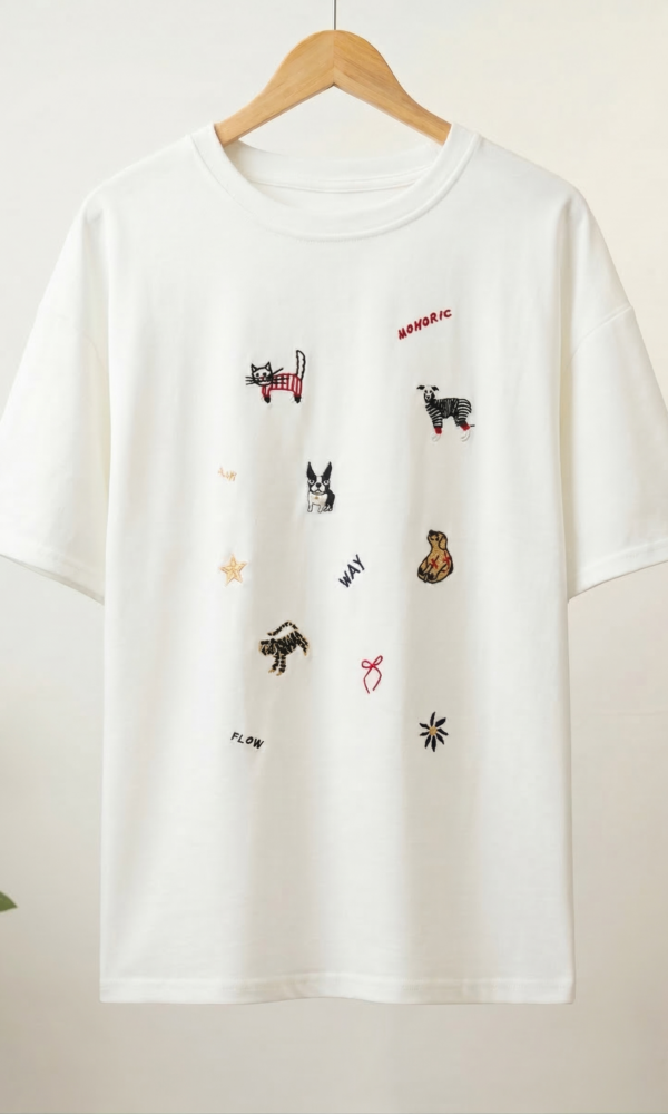 여성 자수 반팔티 루즈핏 면티 데일리 여름 티셔츠 빅사이즈