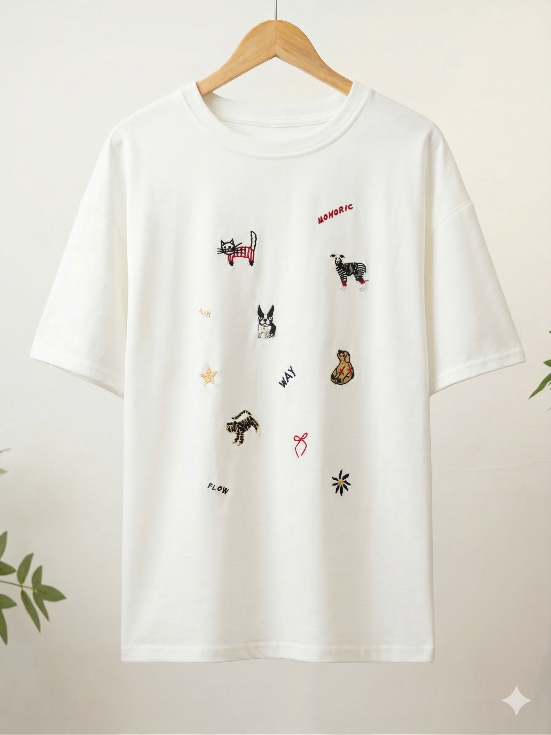 여성 자수 반팔티 루즈핏 면티 데일리 여름 티셔츠 빅사이즈