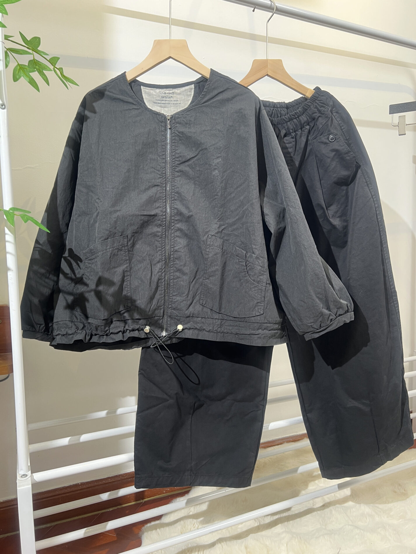 봄 여성 코튼 면야상 밴딩 와이드팬츠 세트 루즈핏 데일리룩 투피스 - 이미지 2