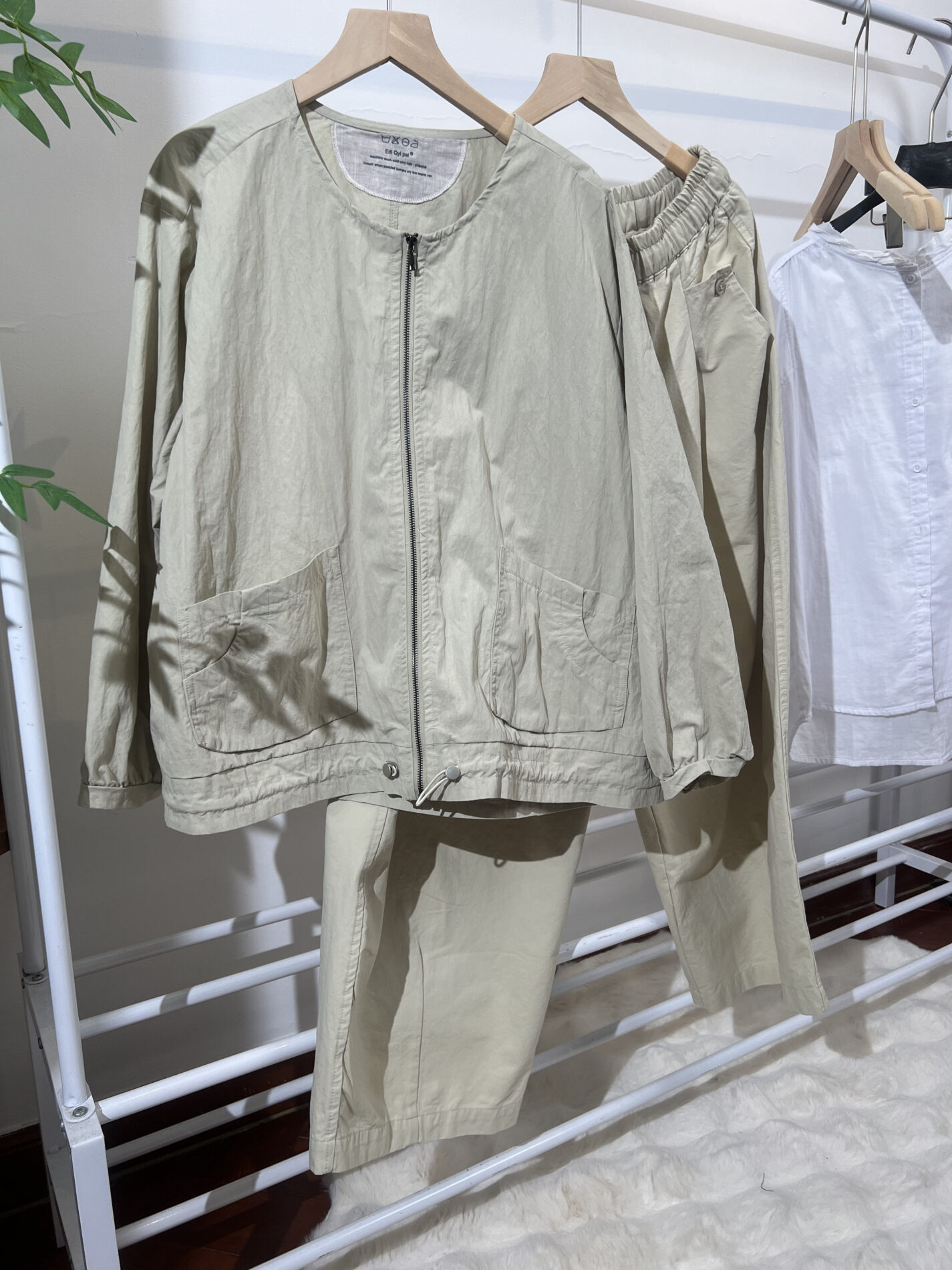 봄 여성 코튼 면야상 밴딩 와이드팬츠 세트 루즈핏 데일리룩 투피스 - 이미지 3