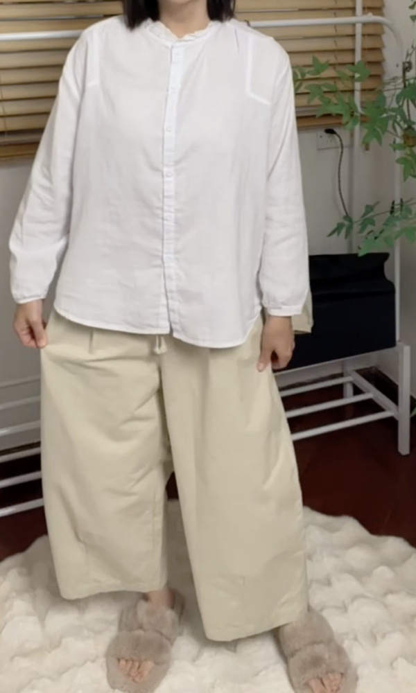 체형커버 핀턱 통넓은 밴딩 와이드 면바지 미시룩