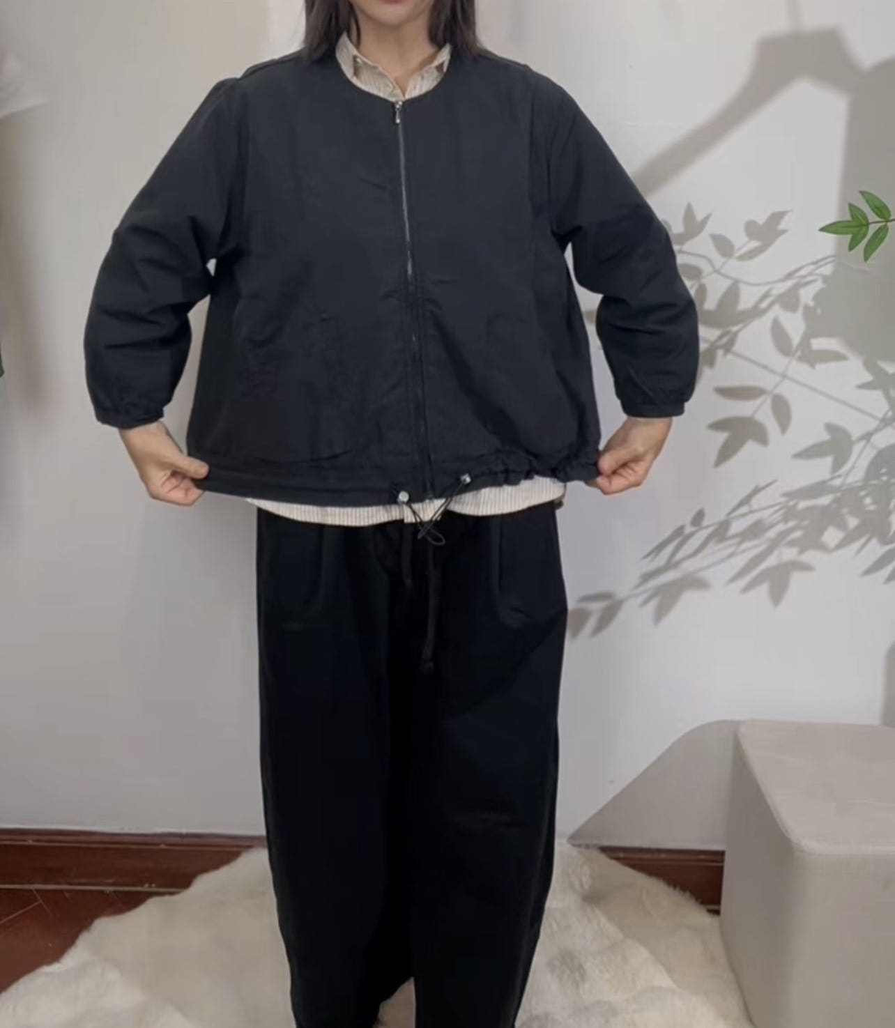 봄 여성 코튼 면야상 밴딩 와이드팬츠 세트 루즈핏 데일리룩 투피스 - 이미지 5