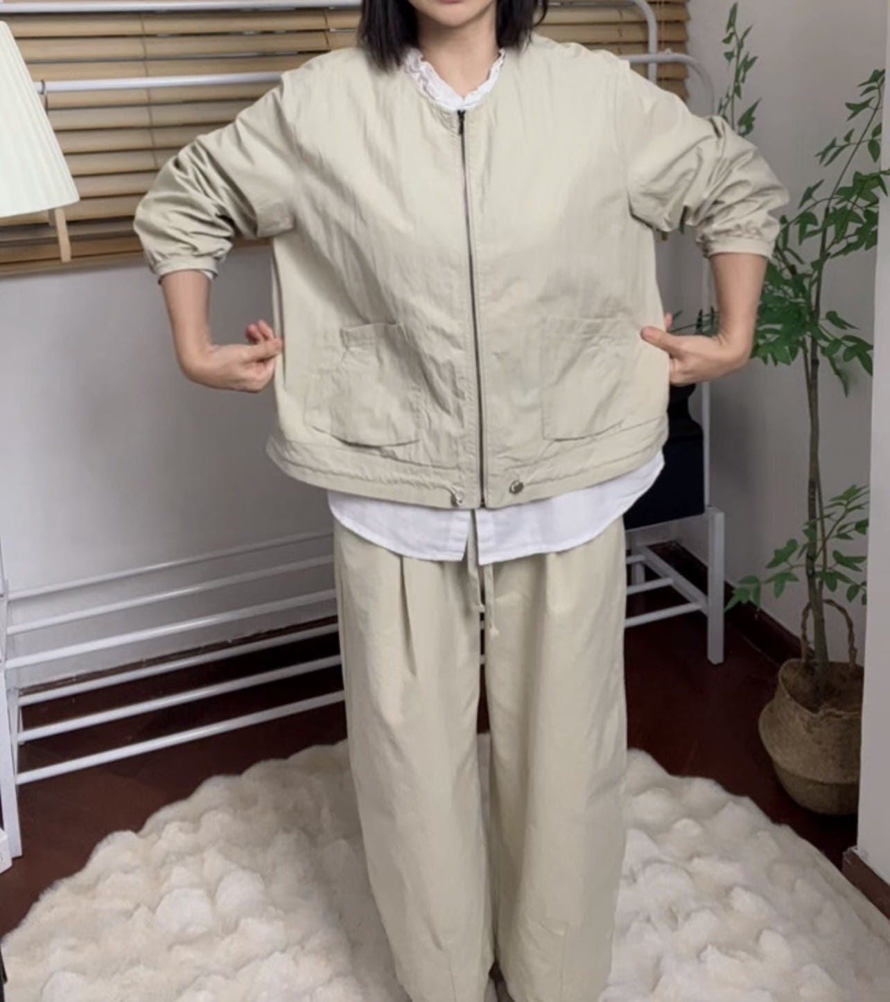 봄 여성 코튼 면야상 밴딩 와이드팬츠 세트 루즈핏 데일리룩 투피스 - 이미지 6