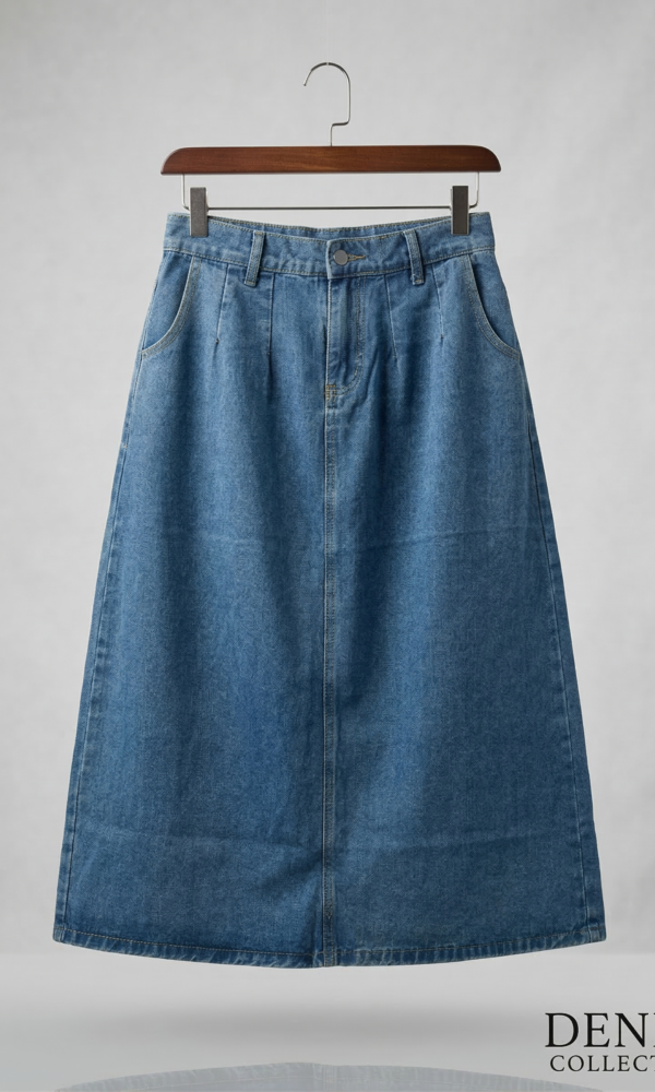 루미에데이 [세상편한] 허리밴딩 데님 롱 포켓 스커트 77 88 날씬해보이는 A라인 청치마