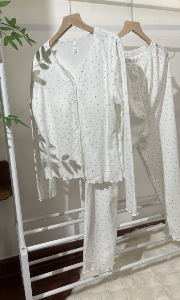 꽃무늬 홈웨어 캡내장 패드내장 순면 파자마 여성 긴팔 잠옷 세트 홈웨어