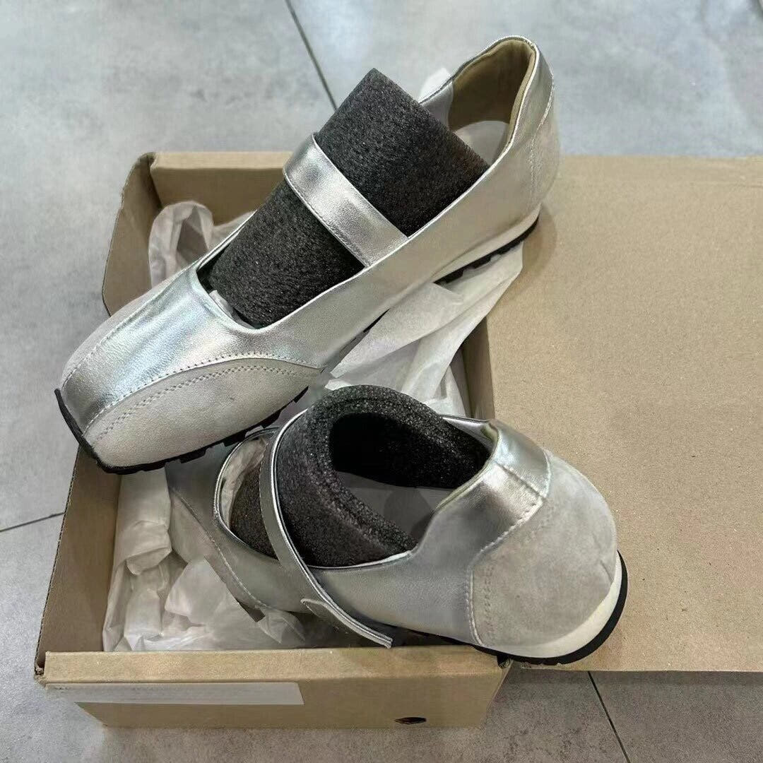 운동화처럼 편안한 여성 실버 메리제인 투컬러 쿠션 스니커즈 단화 컴포트화 - 이미지 4